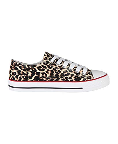 KRISP Zapatillas Mujer Tipo Estilo Imitación Casuales Lona Cordones Baja Alta Puntera Goma, (Leopardo (2345), 36 EU (3 UK)), 2345-LEO-3