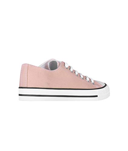 KRISP Zapatillas Mujer Tipo Estilo Imitación Casuales Lona Cordones Baja Alta Puntera Goma, Rosa/Blanco (2345), 37 EU (4 UK), 2345-PNKWHT-4