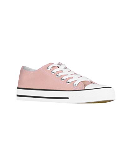 KRISP Zapatillas Mujer Tipo Estilo Imitación Casuales Lona Cordones Baja Alta Puntera Goma, Rosa/Blanco (2345), 37 EU (4 UK), 2345-PNKWHT-4
