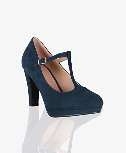 KRISP Zapatos Tacón Ancho Mujer Oferta Fiesta Salón Elegante Boda Básicos Plataforma Calzado Cómodo, Azul Marino (3722), 40 EU (7 UK), 3722-NVY-7