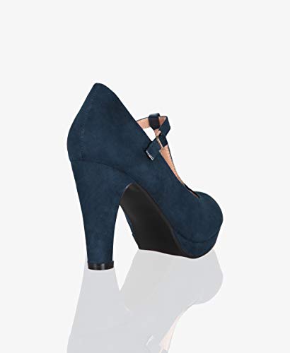 KRISP Zapatos Tacón Ancho Mujer Oferta Fiesta Salón Elegante Boda Básicos Plataforma Calzado Cómodo, Azul Marino (3722), 40 EU (7 UK), 3722-NVY-7