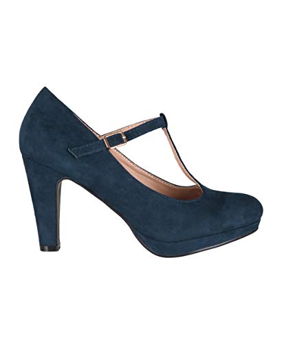 KRISP Zapatos Tacón Ancho Mujer Oferta Fiesta Salón Elegante Boda Básicos Plataforma Calzado Cómodo, Azul Marino (3722), 40 EU (7 UK), 3722-NVY-7