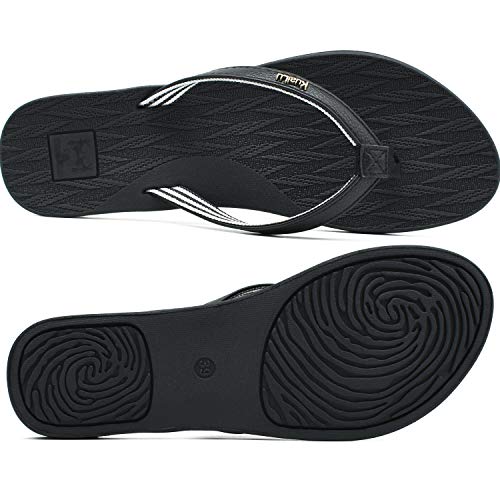 KuaiLu Chanclas Mujer Comodas Piel Verano Playa Piscina Ultraligera Sandalias de Dedo Planas Moda Caminar Antideslizante Yoga-Espuma Zapatillas Negro 36