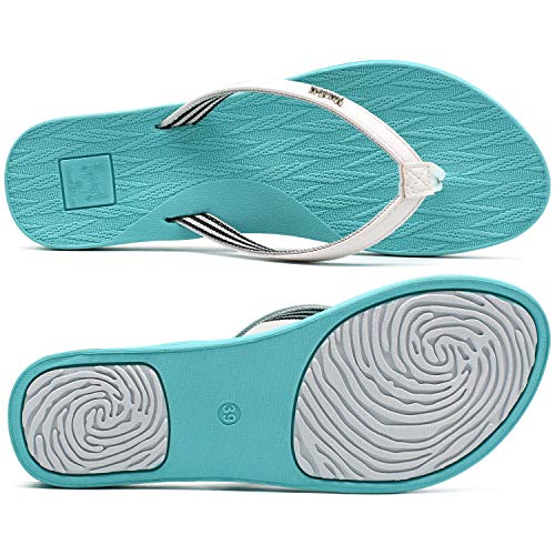 KuaiLu Chanclas Mujer Comodas Piel Verano Playa Piscina Ultraligera Sandalias de Dedo Planas Moda Caminar Antideslizante Yoga-Espuma Zapatillas Turquesa 38