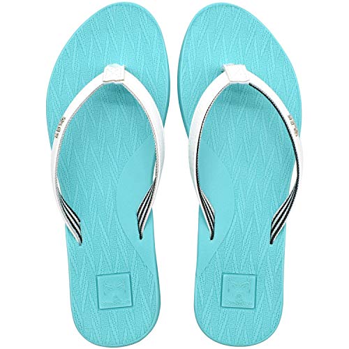 KuaiLu Chanclas Mujer Comodas Piel Verano Playa Piscina Ultraligera Sandalias de Dedo Planas Moda Caminar Antideslizante Yoga-Espuma Zapatillas Turquesa 38