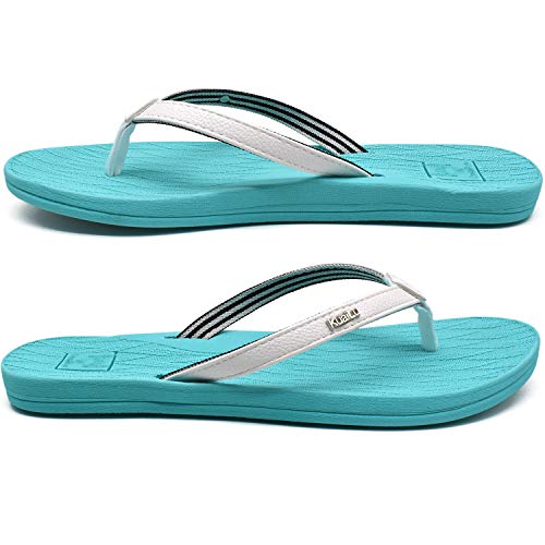 KuaiLu Chanclas Mujer Comodas Piel Verano Playa Piscina Ultraligera Sandalias de Dedo Planas Moda Caminar Antideslizante Yoga-Espuma Zapatillas Turquesa 38