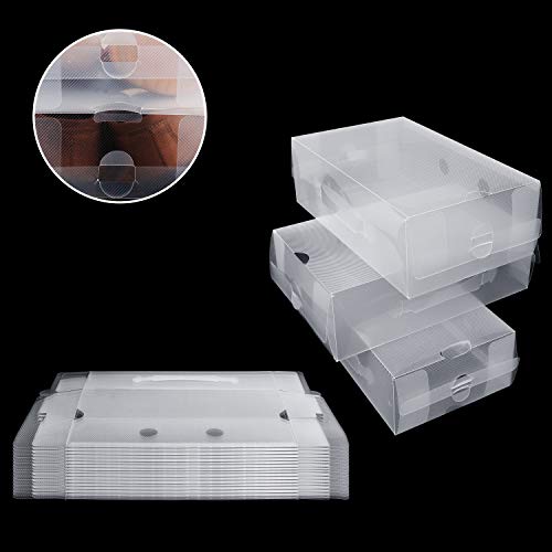 Kurtzy Caja Zapatos Plástico Transparente (Pack de 20) Apto para Zapatos de Mujer, Hombres y Niños - Organizador de Zapatos Plegable, Corrugado y Apilable para Viajes y Almacenaje