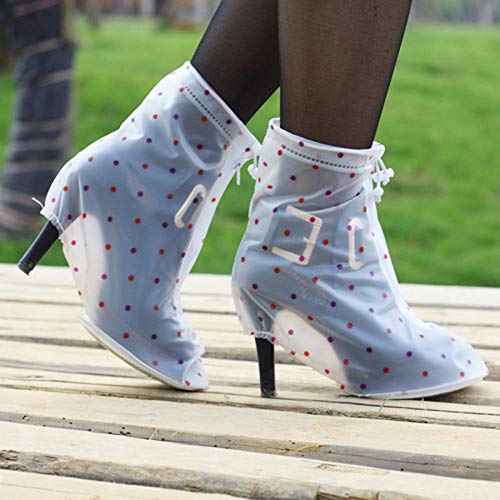 KWERSBD 1 Juego de Botas de Lluvia de tacón Alto, cubrezapatos de Plataforma para Mujer-White Wave Point-XL