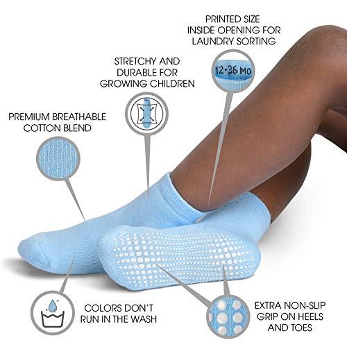 LA Active Calcetines Deportivos Antideslizantes - 6 Pares - Bebé Niño Pequeño Infante Recién Nacido Chicos Chicas Anti Deslizante/Patinazos (Niños, 6-12 Meses)