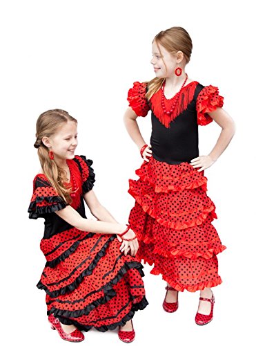La Senorita Vestido Flamenco Español Traje de Flamenca Chica/niños Rojo Negro