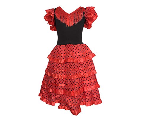 La Senorita Vestido Flamenco Español Traje de Flamenca Chica/niños Rojo Negro