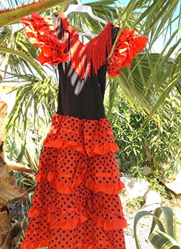 La Senorita Vestido Flamenco Español Traje de Flamenca Chica/niños Rojo Negro