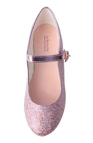 La Señorita Zapato Elsa Anna Frozen Rosa corazón Purpurina Flamenco Sevillanas de la Princesa niña (Talla 27-17,5 cm)