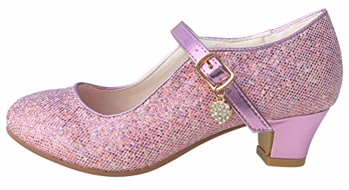 La Señorita Zapato Elsa Anna Frozen Rosa corazón Purpurina Flamenco Sevillanas de la Princesa niña (Talla 27-17,5 cm)
