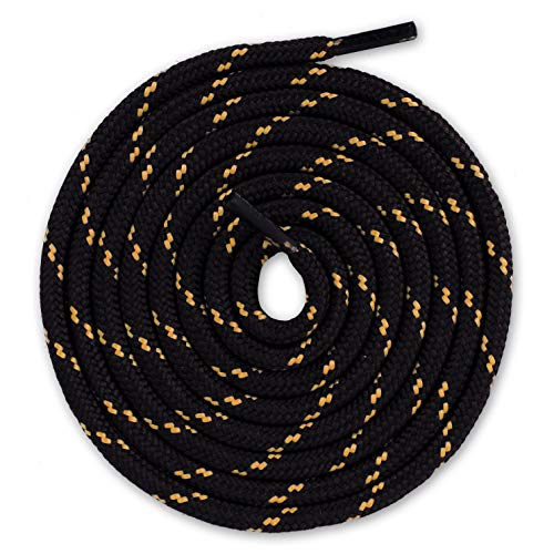 Lacenio Cordones redondos para botas de senderismo, zapatos de trabajo, patines de hielo, repuesto para zapatos de trekking, color negro y amarillo, 120 cm