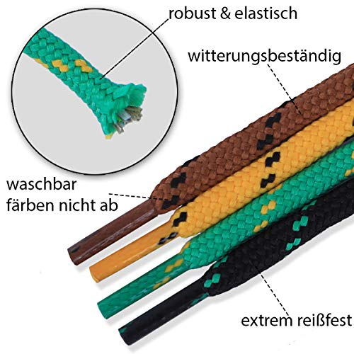 Lacenio Cordones redondos para botas de senderismo, zapatos de trabajo, patines de hielo, repuesto para zapatos de trekking, color negro y amarillo, 120 cm