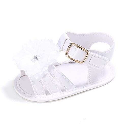 Lacofia Sandalias de Verano para bebé niñas Zapatos Blanco de Vestir de Flores de Infantiles para bebé 12-18 Meses