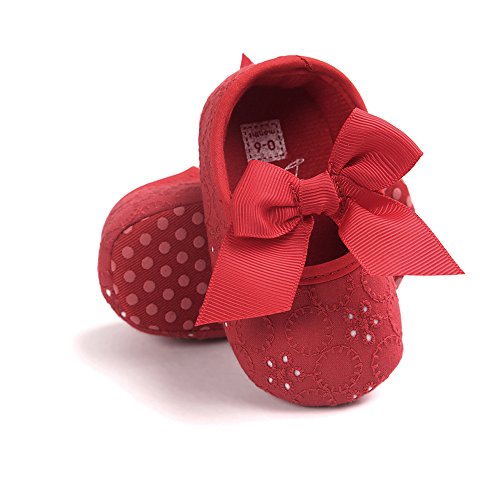 Lacofia Zapatos de Bautizo con Suela Suave Antideslizante Princesa Arco de bebé niñas Rojo 3-6 Meses