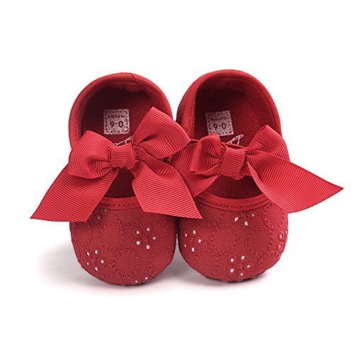 Lacofia Zapatos de Bautizo con Suela Suave Antideslizante Princesa Arco de bebé niñas Rojo 3-6 Meses