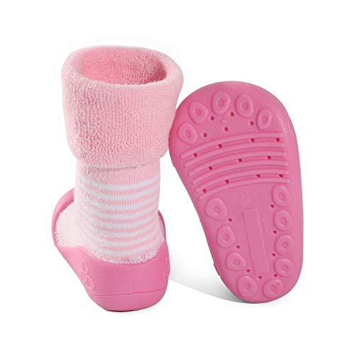 LACOFIA Zapatos de Calcetines Antideslizante de bebé niñas niños Botas de calcetín con Suela de Goma para bebé Unisex Rosa 19/19.5