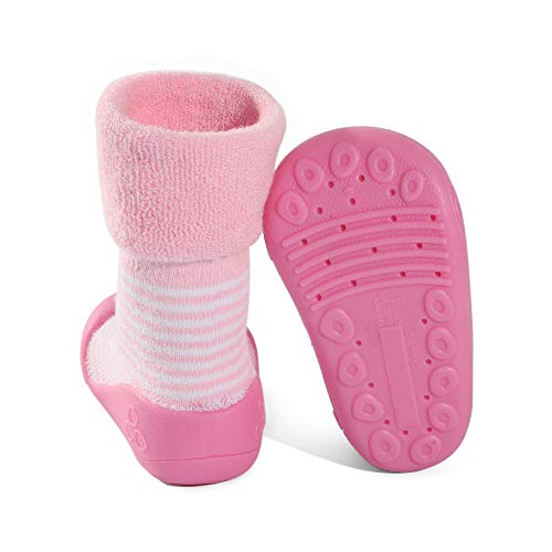 LACOFIA Zapatos de Calcetines Antideslizante de bebé niñas niños Botas de calcetín con Suela de Goma para bebé Unisex Rosa 19/19.5