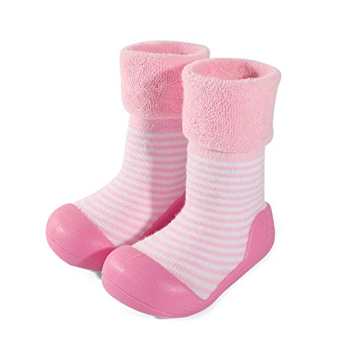LACOFIA Zapatos de Calcetines Antideslizante de bebé niñas niños Botas de calcetín con Suela de Goma para bebé Unisex Rosa 19/19.5