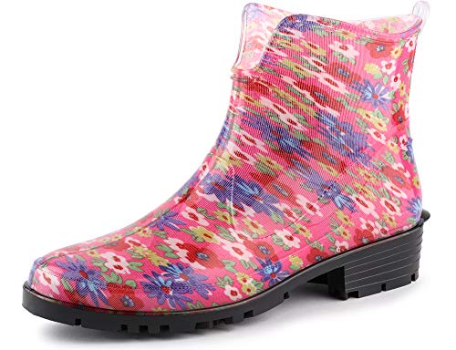 Ladeheid Botines de Agua en PVC Mujer LA-930(Rosa/Flores, 36 EU)