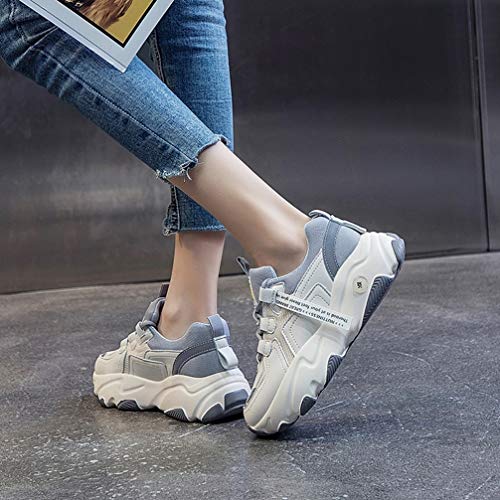 Lady Sneakers Tobillo Plataforma de Senderismo al Aire Libre Zapatos Deportivos con Cordones Colores Mezclados Verano Otoño Malla Zapatos para Correr Transpirables