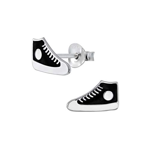 Laimons Kids Pendientes para niña Zapatilla deportiva con estrella Negro, Blanco Plata de ley 925