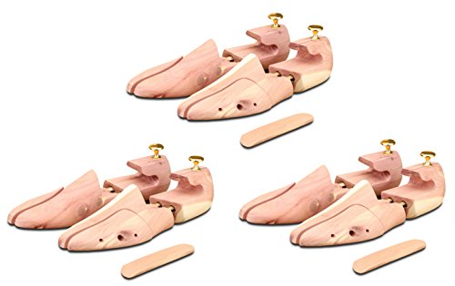 Langer & Messmer 3 pares de hormas de madera de cedro (para hombres y mujeres) - incluido calzador para viajes - tamaño UK 13/14 - EU 48-50 - ¡el original!