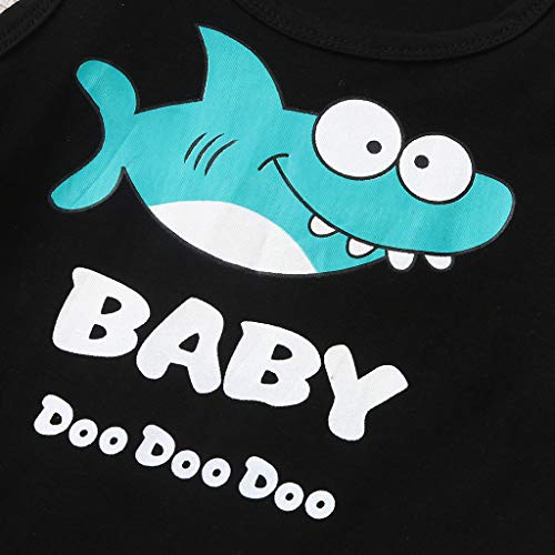 LANSKIRT Ropa Bebe Niño 1-4 Años Traje de Dos Piezas Tops de Estampados de Tiburón de Dibujos Animados sin Mangas + Pantalones Cortos para Niños