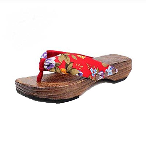 LANSKIRT Sandalias Mujer Verano 2019 Zapatillas de Plataforma de Verano Sandalias de Madera Zueco de Madera Chanclas Casa Zapatos de Mujer de Vestir Baratos(Rojo, 37 EU)