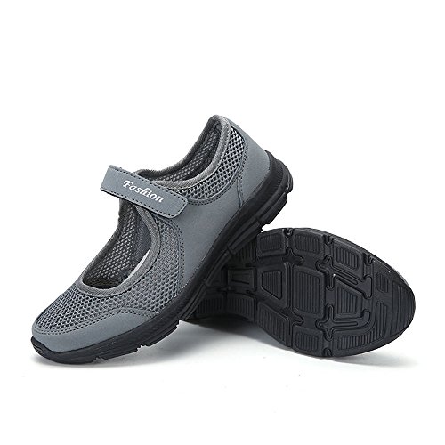 LANSKIRT Zapatillas Running de Mujer Sin Cordones Zapatos de Verano 2019 Velcro Moda Sandalias de Antideslizantes Zapatillas Deportivas para Correr Calzado Comodo Transpirables (Gris Oscuro, 37 EU)