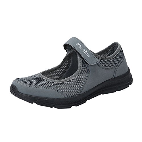 LANSKIRT Zapatillas Running de Mujer Sin Cordones Zapatos de Verano 2019 Velcro Moda Sandalias de Antideslizantes Zapatillas Deportivas para Correr Calzado Comodo Transpirables (Gris Oscuro, 37 EU)