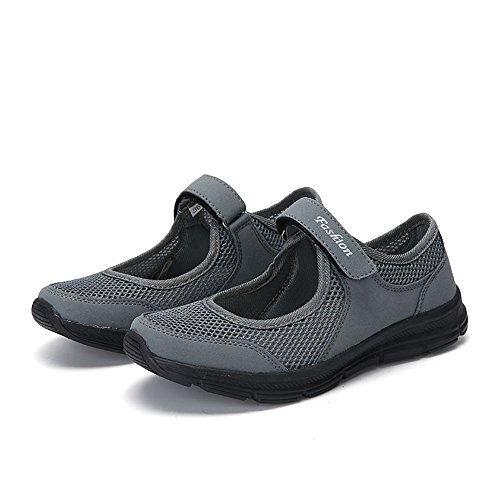 LANSKIRT Zapatillas Running de Mujer Sin Cordones Zapatos de Verano 2019 Velcro Moda Sandalias de Antideslizantes Zapatillas Deportivas para Correr Calzado Comodo Transpirables (Gris Oscuro, 39 EU)