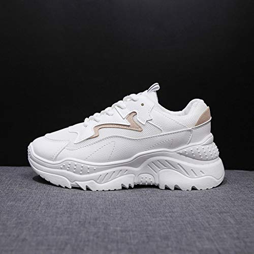 LANSKIRT Zapatillas Running de Mujer Zapatos Deportivas Transpirables Calzado con Cordones Zapatillas de Verano Al Aire Libr Deportivas (Caqui, 37 EU)