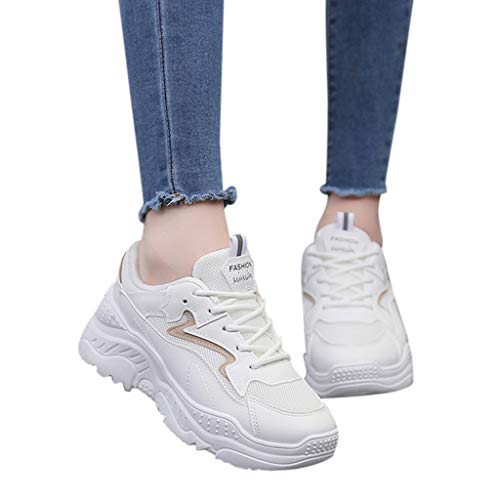 LANSKIRT Zapatillas Running de Mujer Zapatos Deportivas Transpirables Calzado con Cordones Zapatillas de Verano Al Aire Libr Deportivas (Caqui, 37 EU)