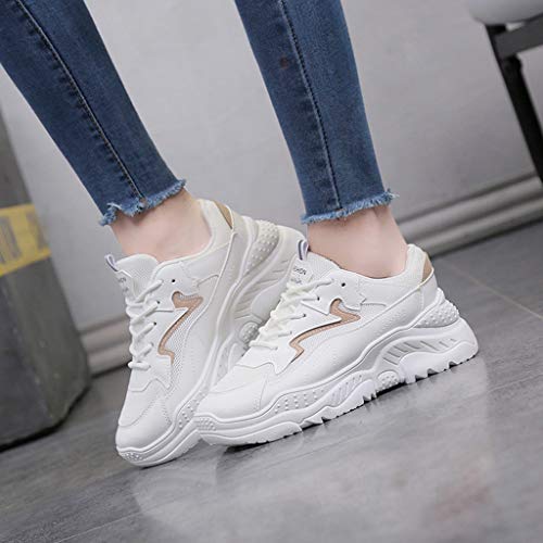 LANSKIRT Zapatillas Running de Mujer Zapatos Deportivas Transpirables Calzado con Cordones Zapatillas de Verano Al Aire Libr Deportivas (Caqui, 37 EU)