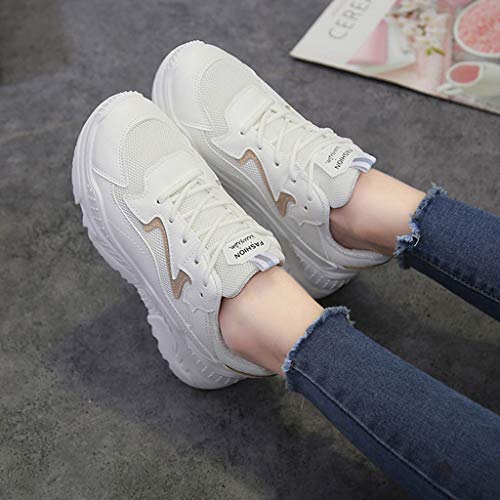 LANSKIRT Zapatillas Running de Mujer Zapatos Deportivas Transpirables Calzado con Cordones Zapatillas de Verano Al Aire Libr Deportivas (Caqui, 37 EU)