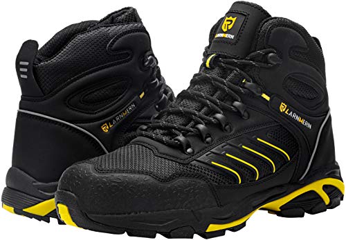 LARNMERN Zapatos de Seguridad Hombre, Sra Antideslizante Anti Estático Zapatos de Trabajo S1P Zapatos Seguridad(43.5 EU, Negro)
