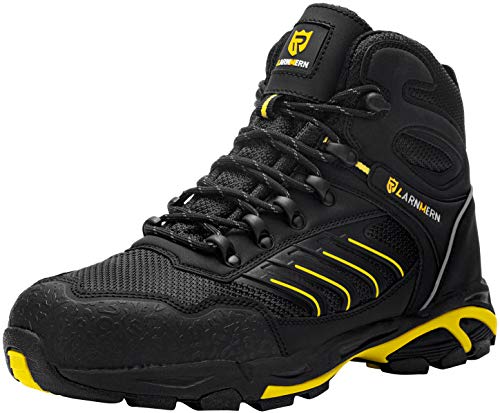 LARNMERN Zapatos de Seguridad Hombre, Sra Antideslizante Anti Estático Zapatos de Trabajo S1P Zapatos Seguridad(43.5 EU, Negro)