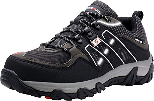 LARNMERN Zapatos de Seguridad para Hombre, Puntas de Acero Antideslizantes SRC Anti-Piercing Zapatos de Trabajo (46 EU Negro)