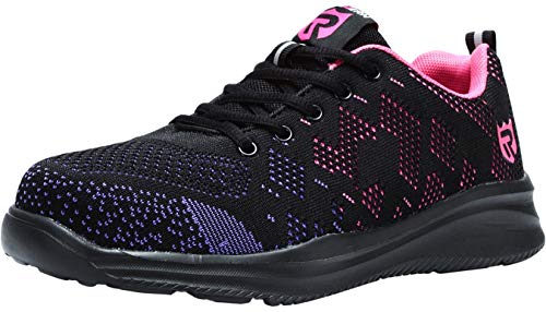 LARNMERN Zapatos de Seguridad para Mujer con Puntera de Acero Zapatillas, Ligeros y Transpirables Zapatos de Entrenamiento prevención de pinchazos (40 EU, púrpura)