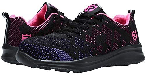 LARNMERN Zapatos de Seguridad para Mujer con Puntera de Acero Zapatillas, Ligeros y Transpirables Zapatos de Entrenamiento prevención de pinchazos (40 EU, púrpura)