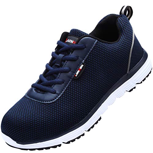 LARNMERN Zapatos Seguridad con Punta de Acero para Hombre Mujer Zapatillas Seguridad Ligeras (48 Azul)