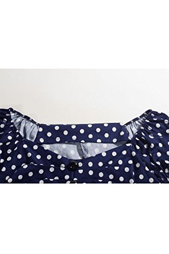 Las Mujer Vintage Algodón Polka Dot 50s Camisetas Tops Retro De Blusa tee Darkblue M
