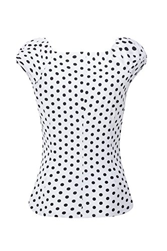 Las Mujer Vintage Algodón Polka Dot 50s Camisetas Tops Retro De Blusa tee White S