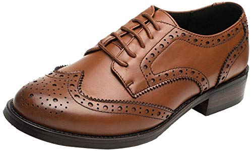 Las mujeres perforaron Wingtip Leather Oxfords, Vintage Brogue cÃ³modo Office Low Heel Shoes marrÃ³n 35