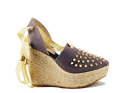 laslolas Alpargata Pique Taupe tachas Doradas cuña Yute Natural 12 centímetros (38)