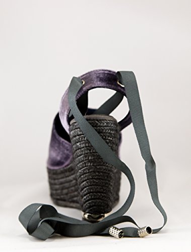 laslolas Alpargata Terciopelo Gris Antracita peineta Cristal Antracita con cuña 12 centímetros Yute al Tono (39)